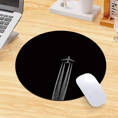 1pc Black Aircraft Shaped Round Rubber Mouse Pad, Suitable For All