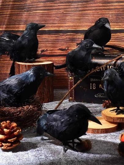 1pc Lifelike Crow Halloween Decoration, Black Feather Raven Model For Ghost Festival Party Indoor Or Outdoor Decor Home Decor Room Decor