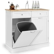 Costway Wooden Kitchen Trash Cabinet Tilt Out Bin Holder w/ Drawer & Storage Shelf - White - View 1