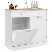 Costway Wooden Kitchen Trash Cabinet Tilt Out Bin Holder w/ Drawer & Storage Shelf - White - View 11