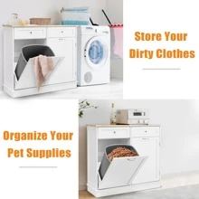 Costway Wooden Kitchen Trash Cabinet Tilt Out Bin Holder w/ Drawer & Storage Shelf - White - View 8