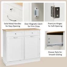 Costway Wooden Kitchen Trash Cabinet Tilt Out Bin Holder w/ Drawer & Storage Shelf - White - View 9