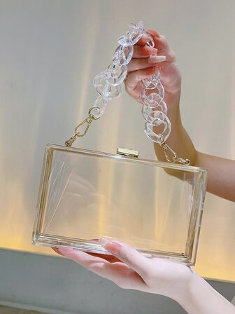 個性化塑膠正方形盒子女士斜背包2023新款糖果色透明果凍鏈條肩袋