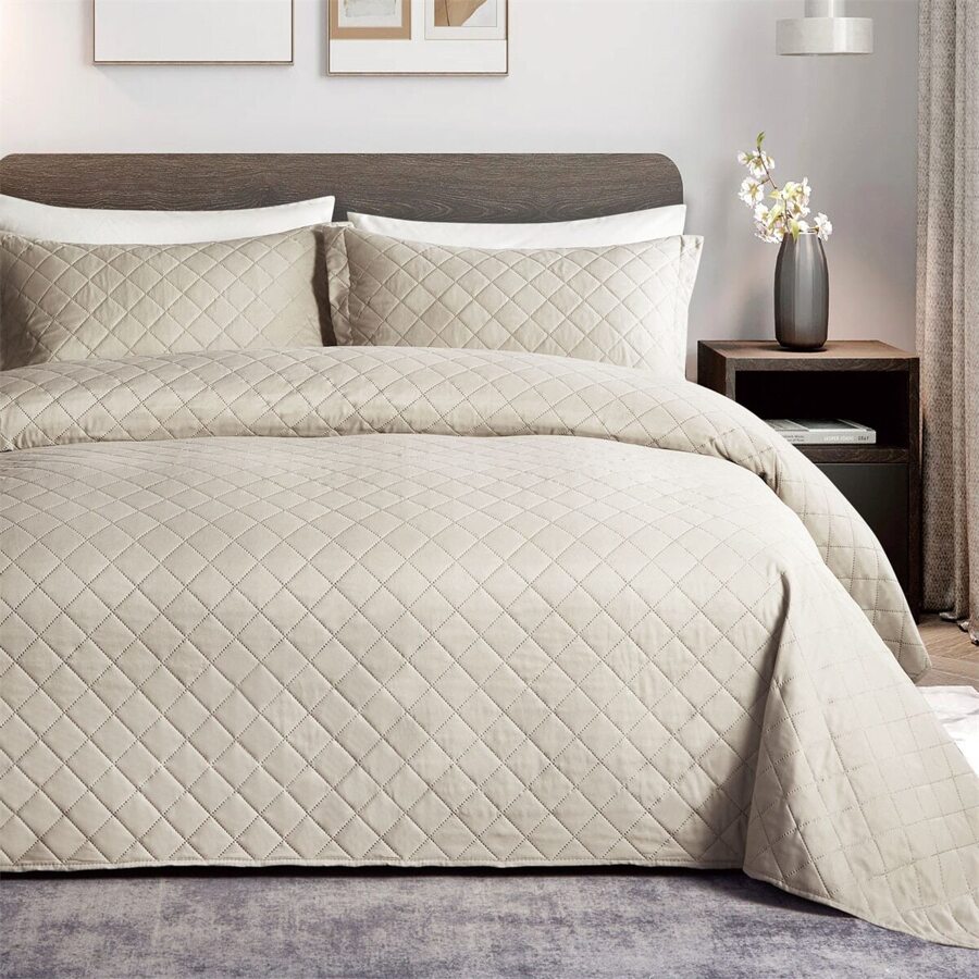 2/3 cái Màu hồng Màu thuần Bộ khăn trải giường ( 1 Ga trải giường + 1/2 Vỏ gối Che phủ Bộ Không có chất độn ) - Màu be - Xem 1