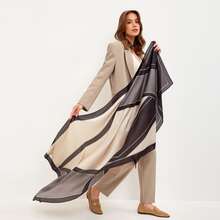 1入組女性經典幾何圖案黑色&白色緞絲綢圍巾髮箍 - 黑與白 - 查看 1