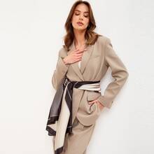 1入組女性經典幾何圖案黑色&白色緞絲綢圍巾髮箍 - 黑與白 - 查看 5