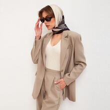 1入組女性經典幾何圖案黑色&白色緞絲綢圍巾髮箍 - 黑與白 - 查看 2