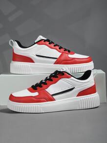 Men's Fashion Low Top Breathable All-Match Casual Sneakers - Red and White - View 4