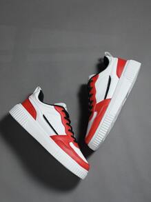 Men's Fashion Low Top Breathable All-Match Casual Sneakers - Red and White - View 5