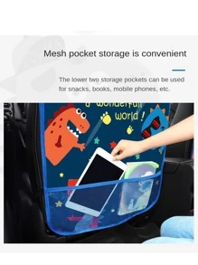 Car Seat Back Protector Kick Mats For Kids, Waterproof & Stain Resistant, Cartoon Pattern, Backseat Organizer Pocket Included - Blue - View 5