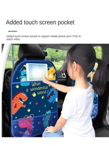 Car Seat Back Protector Kick Mats For Kids, Waterproof & Stain Resistant, Cartoon Pattern, Backseat Organizer Pocket Included - Blue - View 6