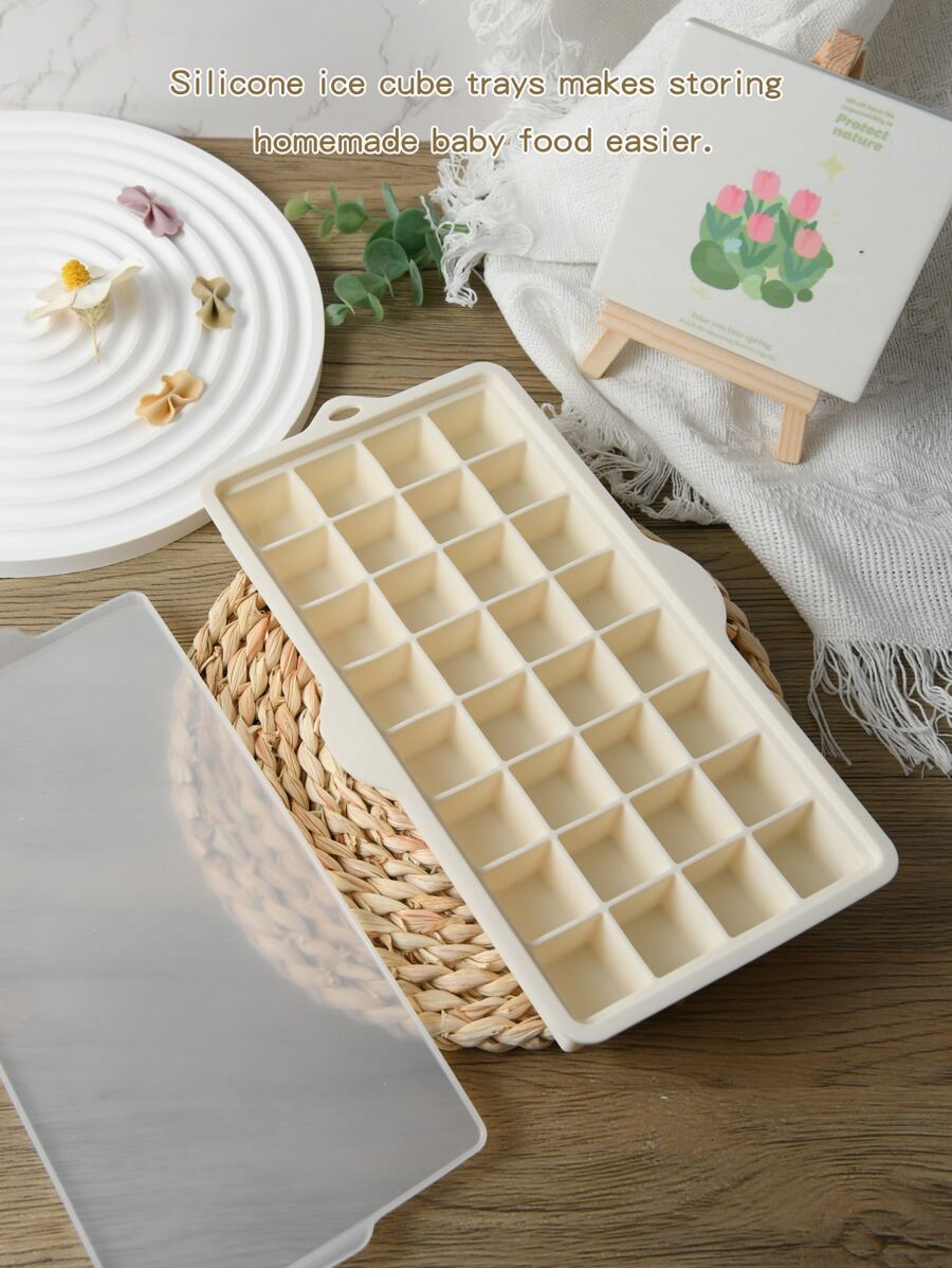 Baby Food Freezing-compartment Mold With 32 Grids For Silicone Household Fresh Keeping And Children's Storage Ice Tray Box