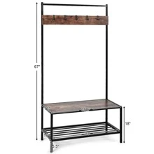 COSTWAY 3 in 1 Industrial Coat Rack Shoe Bench Hall Tree Entryway Storage Shelf w/ Hooks - màu nâu - Xem 3