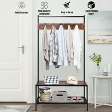 COSTWAY 3 in 1 Industrial Coat Rack Shoe Bench Hall Tree Entryway Storage Shelf w/ Hooks - màu nâu - Xem 10