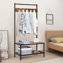 COSTWAY 3 in 1 Industrial Coat Rack Shoe Bench Hall Tree Entryway Storage Shelf w/ Hooks - màu nâu - Xem 4