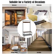 COSTWAY 3 in 1 Industrial Coat Rack Shoe Bench Hall Tree Entryway Storage Shelf w/ Hooks - màu nâu - Xem 5