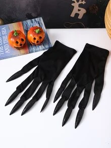 1組2入組萬聖節派對服飾配件組-鬼魂主題指甲手套,配金色亮片,黑色