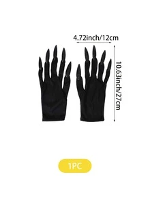 1組2入組萬聖節派對服飾配件組-鬼魂主題指甲手套,配金色亮片,黑色