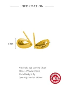 EleRunis 1對925純銀 INS水滴形耳釘，18K鍍金時尚精細珠寶，適用於女性日常佩戴婚禮訂婚情人節