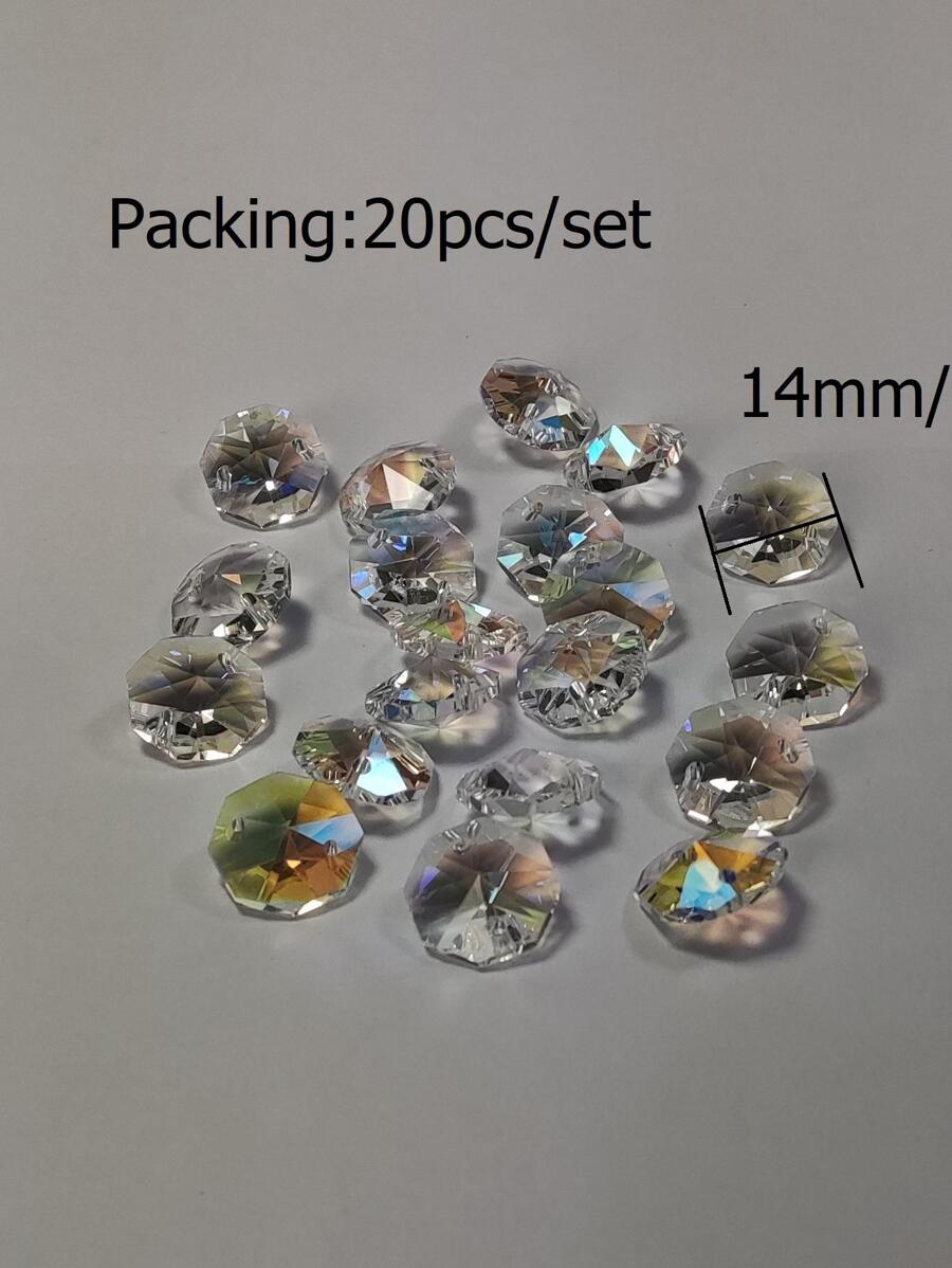 20入組14mm 2孔水晶ab色玻璃八邊形珠子/玻璃珠子,適用於吊燈吊飾替換/婚禮裝飾/節日裝飾/窗戶裝飾/聖誕樹裝飾/ Diy掛飾 - 無色 - 查看 1