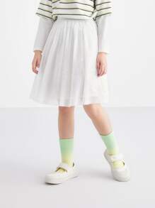 Annil Kids Skirts Spring And Autumn Princess Style Fluffy Design Star Printed Mesh Tween Girls Skirts White