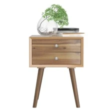 Costway End Table W/Drawers and Storage Wooden Mid-Century Accent Side Table Multipurpose for Bedroom Living Room Home Furniture Nightstand - màu nâu - Xem 7