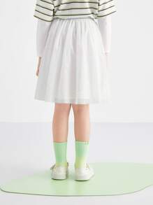 Annil Kids Skirts Spring And Autumn Princess Style Fluffy Design Star Printed Mesh Tween Girls Skirts White