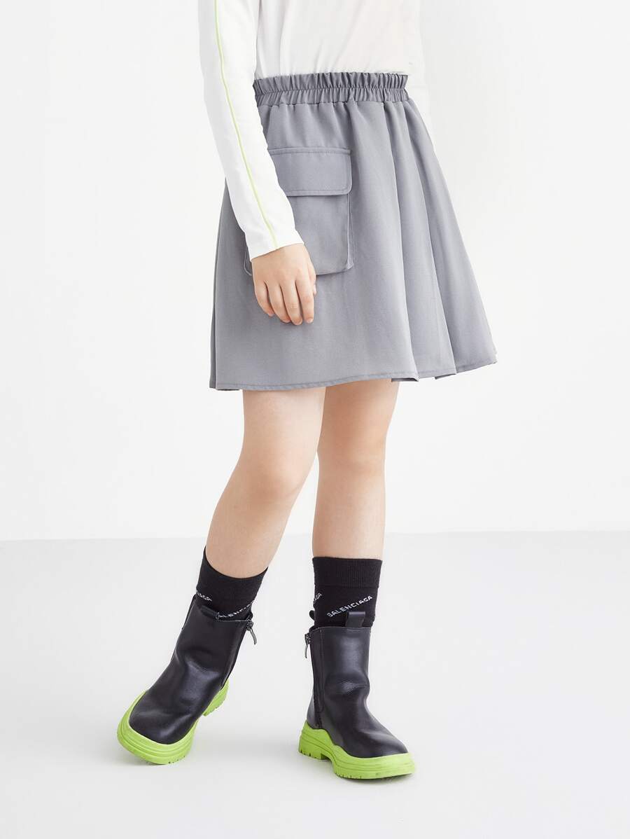 Annil 少女夏季时尚裙子，时尚学院风纯色百搭百褶裙（灰色） - 淺灰色 - 查看 1