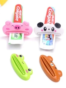 1 pieza Exprimidor de pasta de dientes con diseño de animal de dibujos animados lindo (Rana verde) para pasta de dientes y limpiador, decoración de baño en el hogar, vuelta al colegio en verano