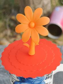 1 pieza dulce en forma de flor Botella de agua Tapa , con dibujos animados de silicona a prueba de polvo de vidrio Taza Funda - de color al azar & estilo - Multicolor - Ver 3