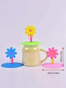 1 pieza dulce en forma de flor Botella de agua Tapa , con dibujos animados de silicona a prueba de polvo de vidrio Taza Funda - de color al azar & estilo - Multicolor - Ver 4