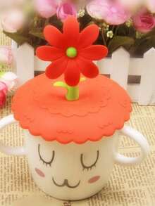 1 pieza dulce en forma de flor Botella de agua Tapa , con dibujos animados de silicona a prueba de polvo de vidrio Taza Funda - de color al azar & estilo - Multicolor - Ver 2