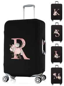 Pink Flower R Letters Suitcase Cover Protector Dust-proof Scratch Resistant Luggage Cover Apply To 18''-32'' Suitcase Accessories - Black - View 1