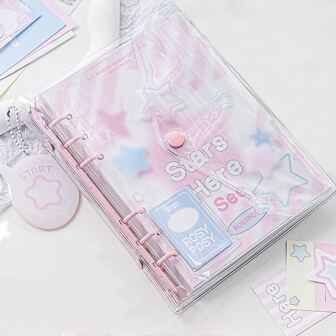 Rosyposy 96 Pages/Color Loose-Leaf Notebook With Envelope Style Cover And Transparent Shell, Stationery School Supplies, Cute Diary With Sticker Pack & Pendant Decoration Back To School