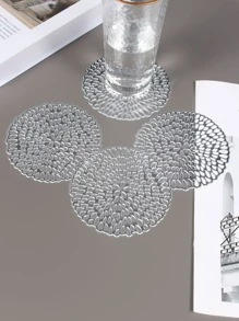 6-30pcs/Set Hollow PVC Small Water Drop Cup Mats, Tabletop Non-Slip Coasters For Holiday, Wedding, Daily Dining Decor - Silver - View 5