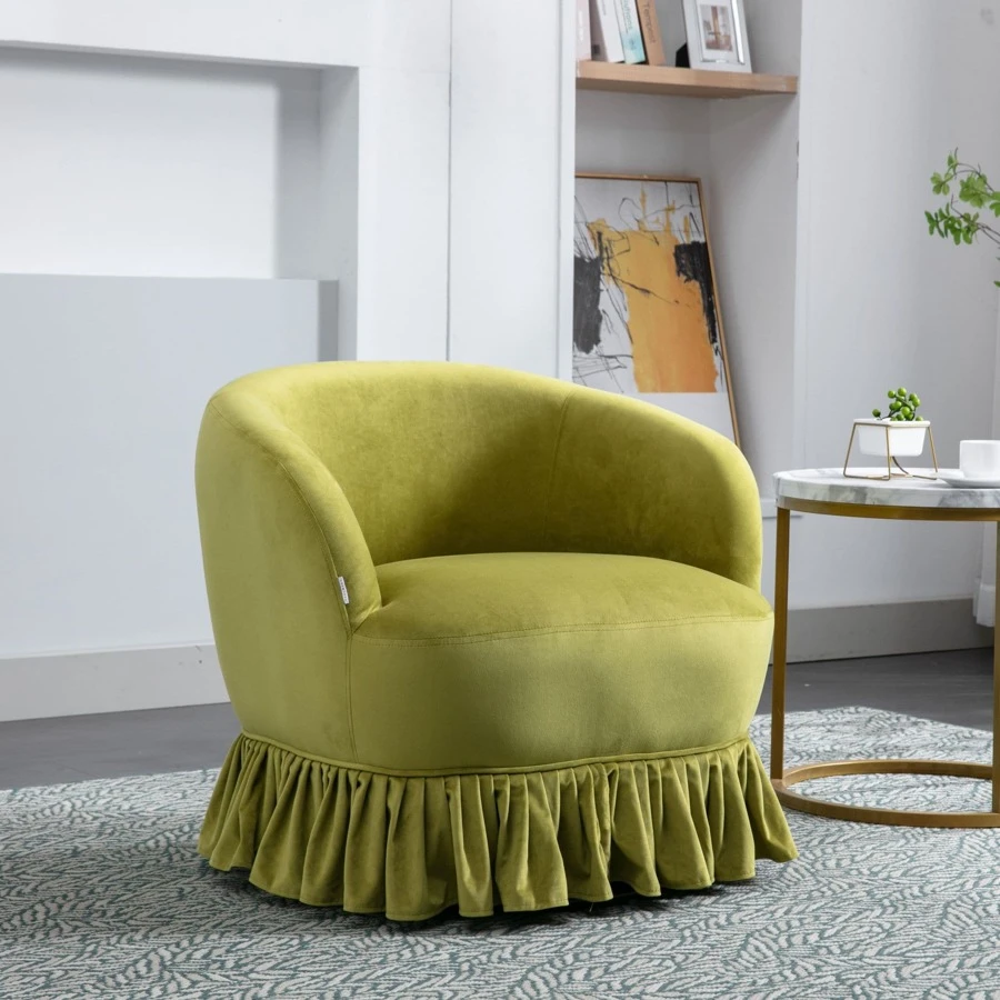 HOMEFUN Swivel Barrel Chair, Comfy Round Accent Sofa Chair For Living Room, 360 Degree Swivel Barrel Club Chair, Leisure Arm Chair For Nursery, Hotel, Bedroom, Office, Lounge - 橄欖綠 - 查看 1