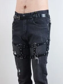 1入組男士圓圈裝飾時尚吊襪腰帶適合派對 - 黑色 - 查看 4