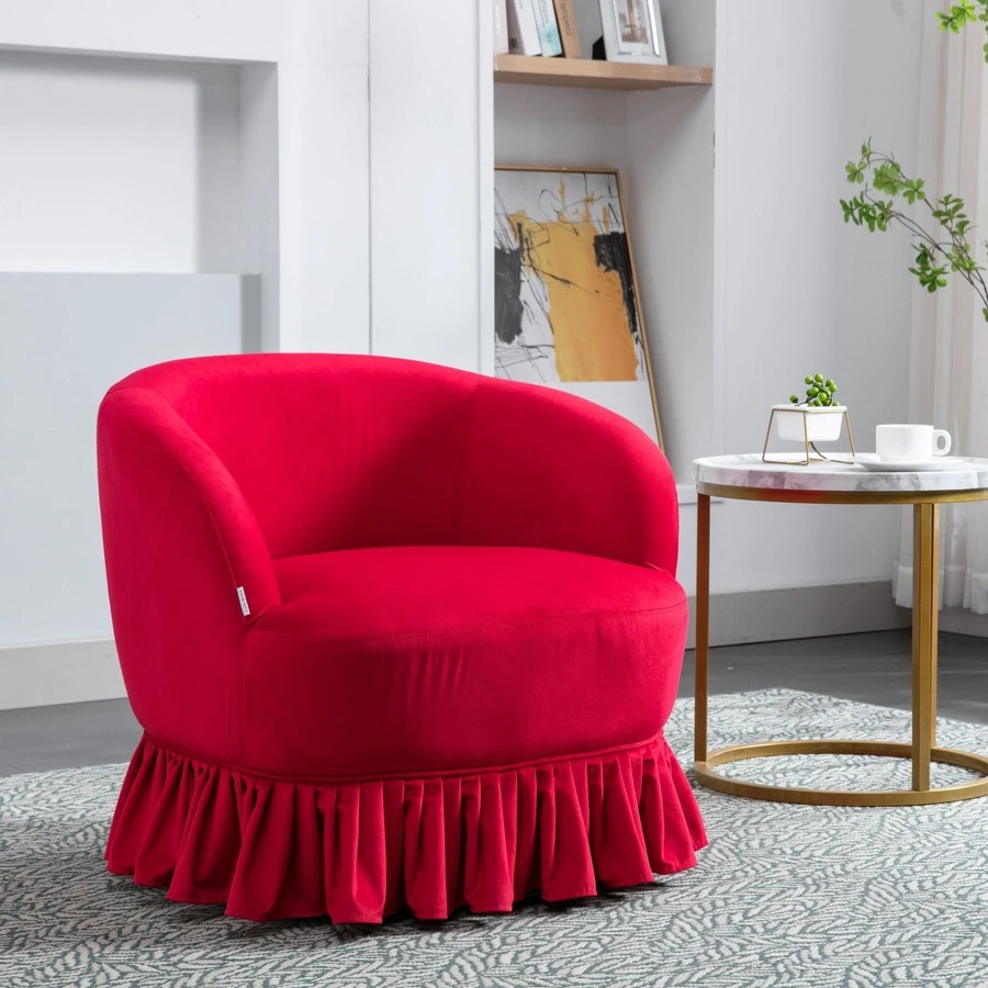 HOMEFUN Swivel Barrel Chair, Comfy Round Accent Sofa Chair For Living Room, 360 Degree Swivel Barrel Club Chair, Leisure Arm Chair For Nursery, Hotel, Bedroom, Office, Lounge - 紅色 - 查看 1