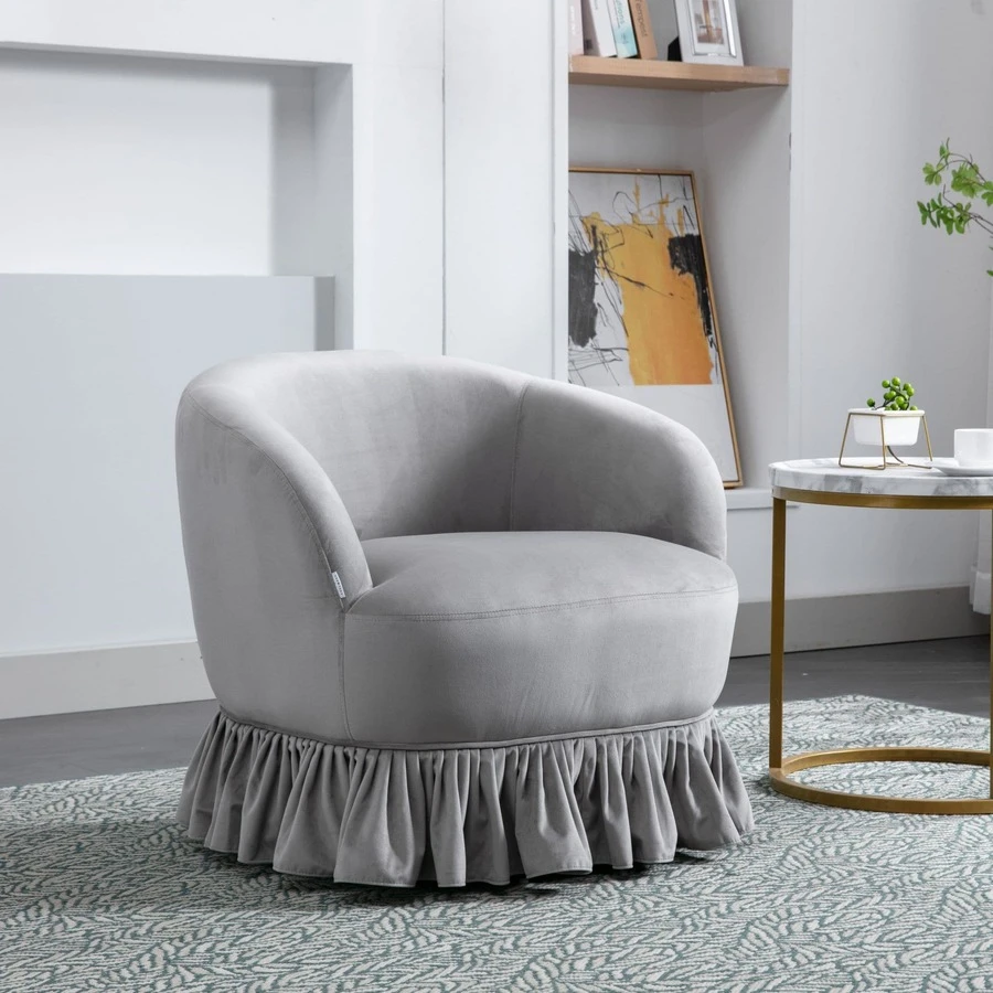 HOMEFUN Swivel Barrel Chair, Comfy Round Accent Sofa Chair For Living Room, 360 Degree Swivel Barrel Club Chair, Leisure Arm Chair For Nursery, Hotel, Bedroom, Office, Lounge - 灰色 - 查看 1