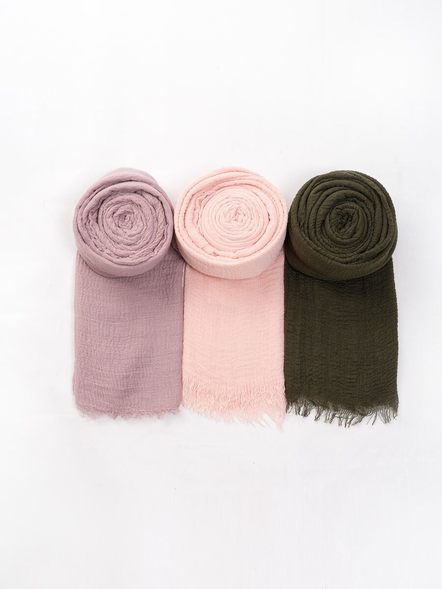 1件套素色褶皺紋理圍巾 - 彩色 - 查看 1