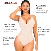 Women's Sexy Backless Shapewear Bodysuit With Adjustable Shoulder Straps - Beige - View 2