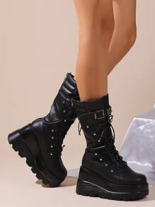 Stylish Thick-Soled Platform Boots With Rivets