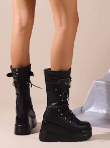 Stylish Thick-Soled Platform Boots With Rivets