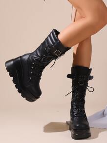 Stylish Thick-Soled Platform Boots With Rivets