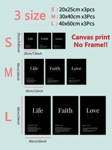 3入組極簡風格海報設計生活Love濃烈香調黑色背景掛畫帆布印花家庭裝飾用品適用於客廳臥室3尺寸邊框 - 彩色 - 查看 4