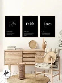 3入組極簡風格海報設計生活Love濃烈香調黑色背景掛畫帆布印花家庭裝飾用品適用於客廳臥室3尺寸邊框 - 彩色 - 查看 3