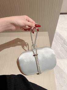 Moonlit EveBag Long lanh lấp lánh, Sáng bóng quyến rũ, Thanh lịch, Tinh tế Túi ly hợp thời trang hình hộp được trang trí bằng kim cương giả cho túi đựng bữa tối, Túi buổi tối cho cô gái dự tiệc, phụ nữ, dành cho nữ Hoàn hảo cho bữa tiệc, đám cưới, vũ hội, bữa tối/tiệc, cho món quà tốt nhất cho Phụ nữ - Bạc - Xem 4