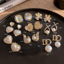 8對/套時尚方晶鋯石裝飾花耳釘和耳墜