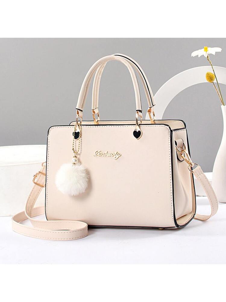 2025 New Arrival Fluffy Ball Pendant Tote Bag Versatile Casual Shoulder Bag, Mother Day Gifts, Mom Gifts, Mommy's Essentials, Mommy Bag For Going Out, Fashionable Business Casual Bag For Women, Perfect For Office, Business And Work , Valentines Gifts, Mother's Day