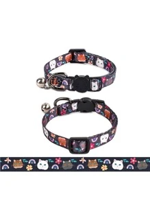 1入組隨機款式和顏色可愛的貓咪項圈,帶鈴鐺,適用於寵物貓 - 彩色 - 查看 6